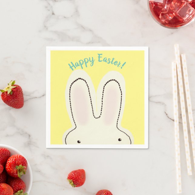 Happy Easter cute bunny peekaboo script yellow Napkin (Insitu)