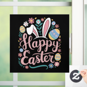 Happy Easter Cute Bunny Rabbit Eggs Window Cling