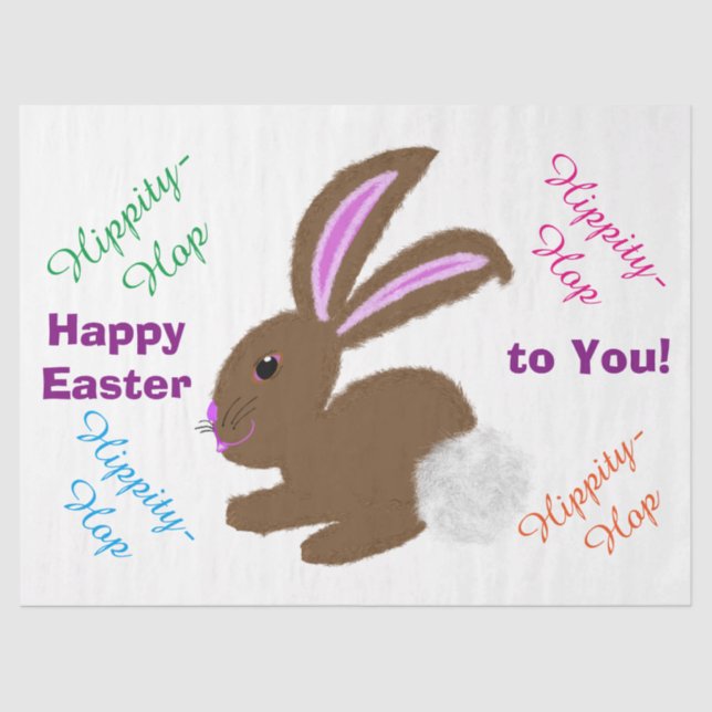 Happy Easter Cute Bunny Rabbit Greeting Tissue Paper (Front)
