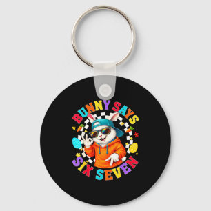 Happy Easter Cute Bunny Says Six Seven 6 7 Meme Bo Keychain
