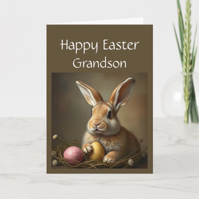 Happy Easter Cute Bunny Special Grandson Holiday Card (Front)