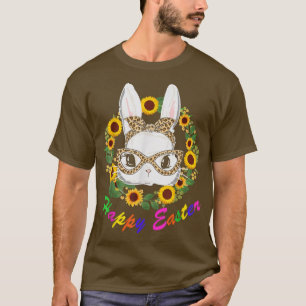 Happy Easter Cute Bunny Wearing Leopard Bow Tie Su T-Shirt