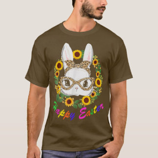Happy Easter Cute Bunny Wearing Leopard Bow Tie Su T-Shirt