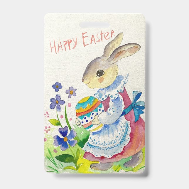 Happy easter. Cute bunny whit eggs Badge (Front)