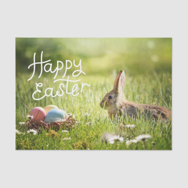 Happy Easter Cute Bunny with Colourful Easter  Tissue Paper (Front)