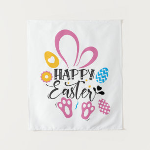 Happy Easter Cute Bunny With Easter Eggs Tapestry