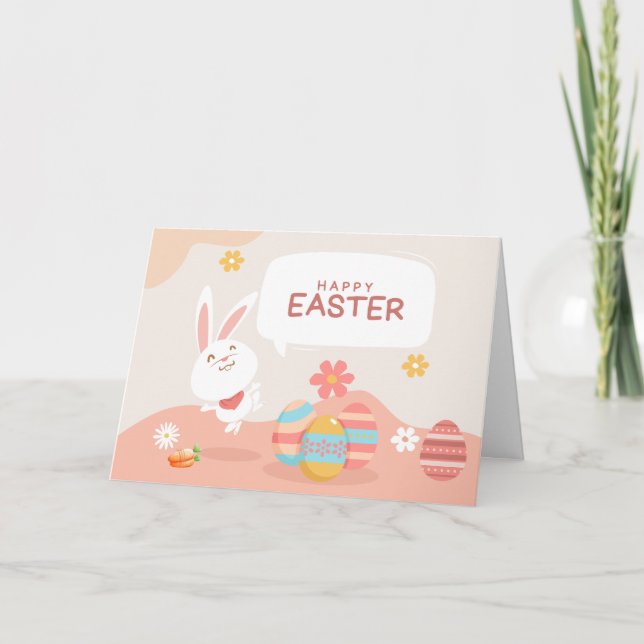 Happy Easter Cute Cartoon Bunny  Card (Front)