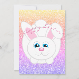 Happy Easter Cute Cartoon Bunny Rainbow Glitter  Holiday Card