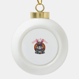 Happy Easter Cute Cartoon Easter Bunny Dutch Rabbi Ceramic Ball Christmas Ornament