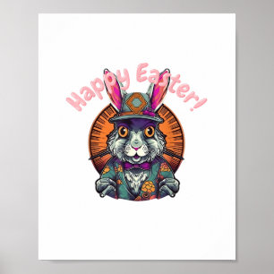 Happy Easter Cute Cartoon Easter Bunny Dutch Rabbi Poster