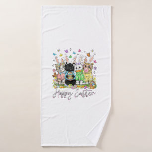 Happy Easter Cute Cat Lover Bunny Easter Day Women Bath Towel