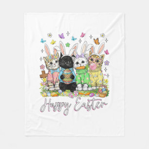 Happy Easter Cute Cat Lover Bunny Easter Day Women Fleece Blanket