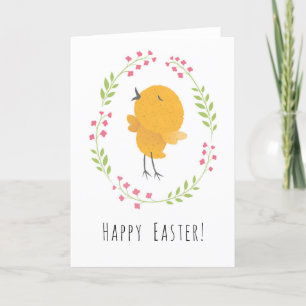 Happy Easter Cute Chick Floral Egg Wreath Card