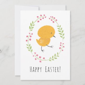 Happy Easter Cute Chick Floral Egg Wreath Card
