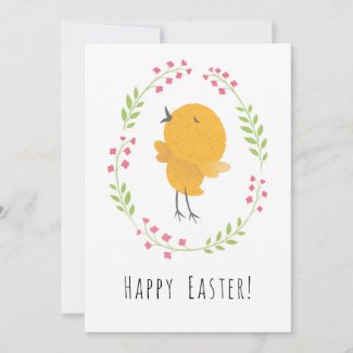 Happy Easter Cute Chick Floral Egg Wreath Card