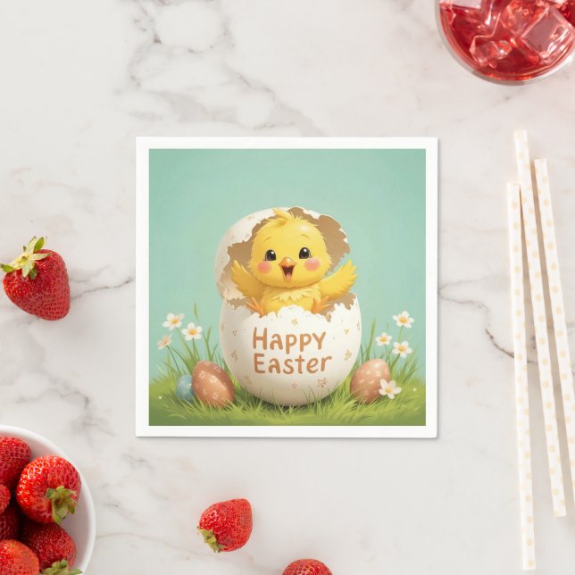 Happy Easter Cute Chick in Egg Pastel Spring  Napkin (Insitu)