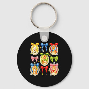 Happy Easter Cute Coquette Bow Bunny Portrait Girl Keychain