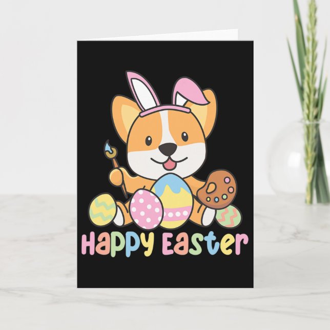 Happy Easter Cute Corgi At Easter With Easter Eggs Card (Front)