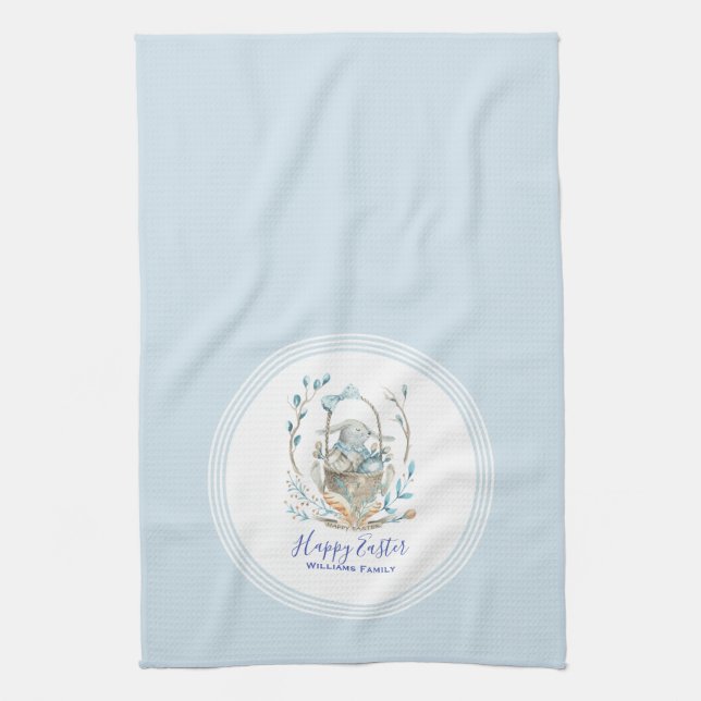 Happy Easter Cute Easter Bunny Basket Kitchen Towel (Vertical)