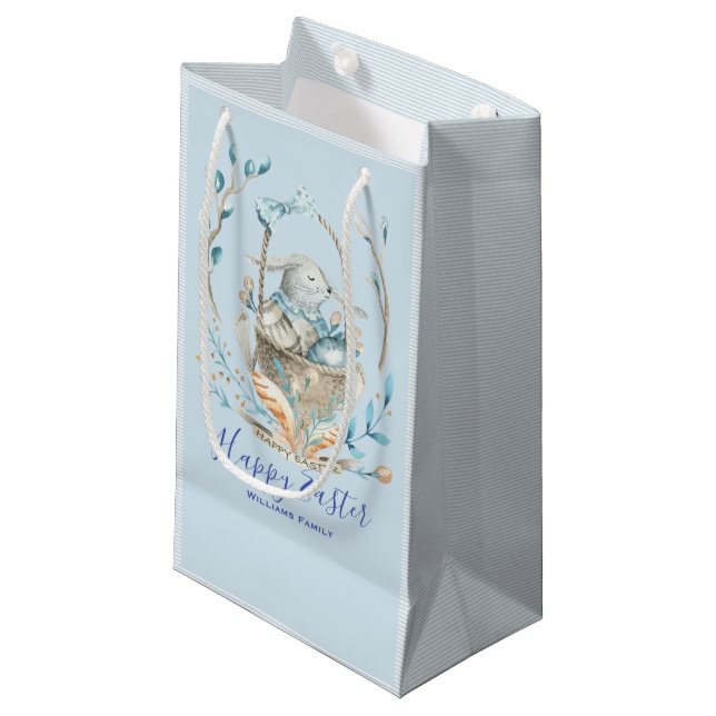 Happy Easter Cute Easter Bunny Basket Small Gift Bag (Front Angled)
