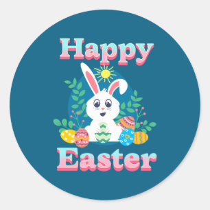 Happy Easter Cute Easter Bunny Egg Hunt Colorful G Classic Round Sticker