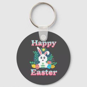 Happy Easter Cute Easter Bunny Egg Hunt Colorful G Keychain