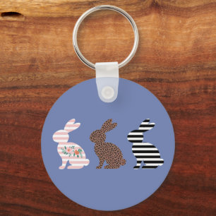 Happy Easter Cute Easter Leopard Bunny Rabbit  Keychain