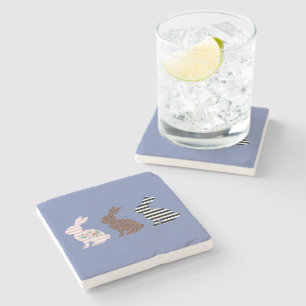 Happy Easter Cute Easter Leopard Bunny Rabbit  Stone Coaster