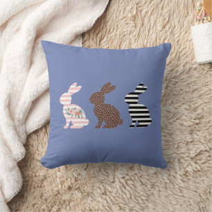 Happy Easter Cute Easter Leopard Bunny Rabbit Throw Pillow