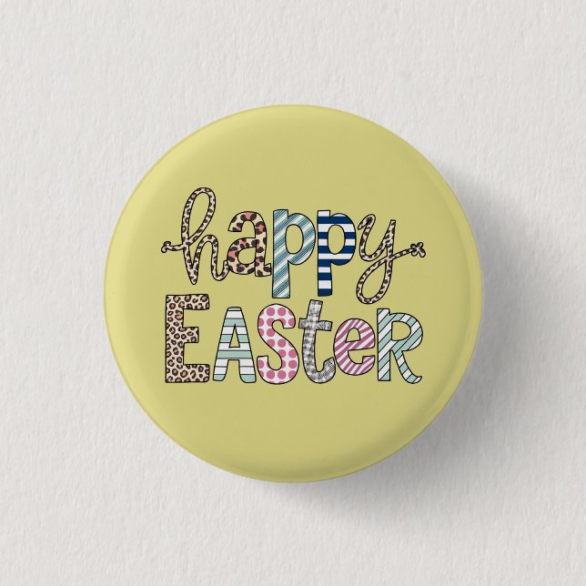 Happy Easter Cute Floral Bunny Spring Leopard 1 Inch Round Button (Front)