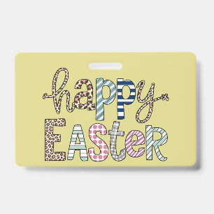 Happy Easter Cute Floral Bunny Spring Leopard Badge