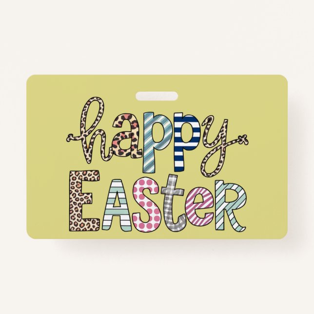 Happy Easter Cute Floral Bunny Spring Leopard Badge (Front)