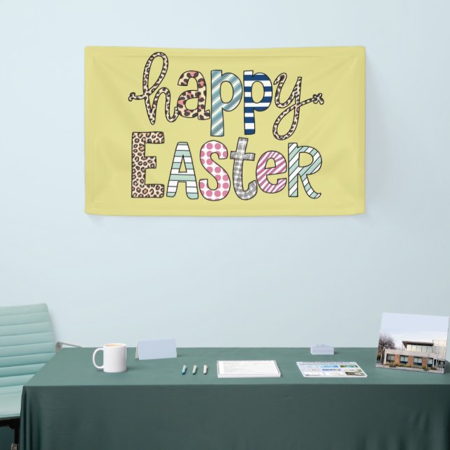 Happy Easter Cute Floral Bunny Spring Leopard Banner (Tradeshow)