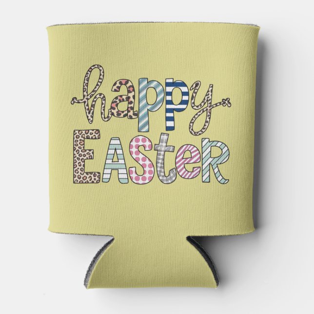 Happy Easter Cute Floral Bunny Spring Leopard Can Cooler (Front)