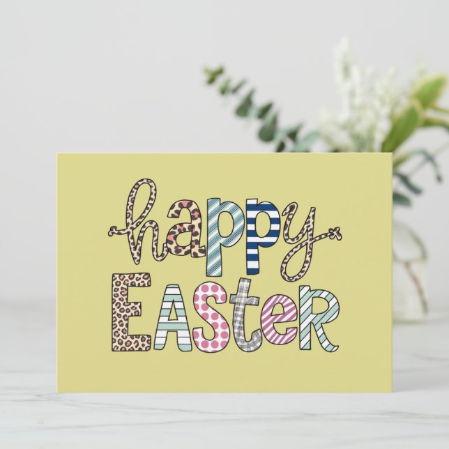 Happy Easter Cute Floral Bunny Spring Leopard Holiday Card (Standing Front)