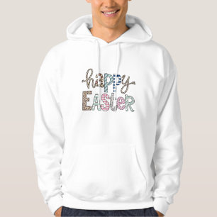 Happy Easter Cute Floral Bunny Spring Leopard Hoodie