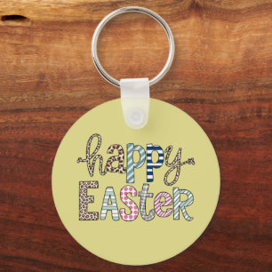 Happy Easter Cute Floral Bunny Spring Leopard Keychain