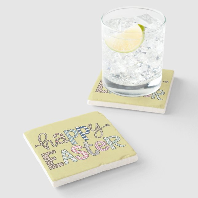 Happy Easter Cute Floral Bunny Spring Leopard Stone Coaster (Side)