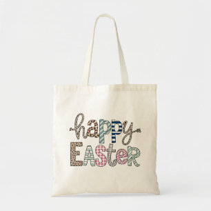 Happy Easter Cute Floral Bunny Spring Leopard Tote Bag