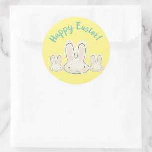 Happy Easter cute fun bunnies yellow illustration Classic Round Sticker