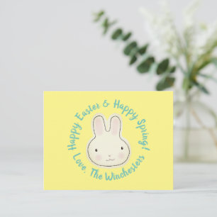 Happy Easter cute fun bunny yellow custom script Postcard