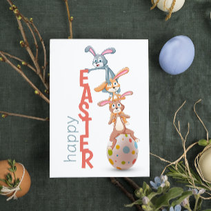 Happy Easter Cute Funny Modern Bunny Rabbit Egg Card