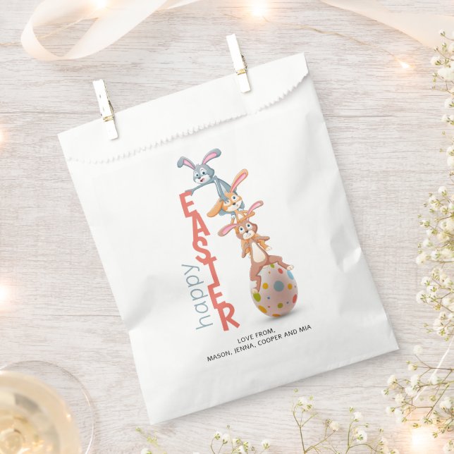 Happy Easter Cute Funny Modern Bunny Rabbit Egg Favour Bag (Clipped)