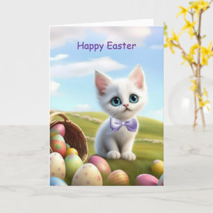 Happy Easter Cute Kitten with Easter Basket Card