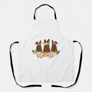Happy Easter Cute Leopard Bunny Flower Rabbit East Apron