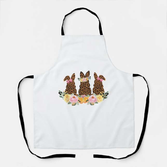Happy Easter Cute Leopard Bunny Flower Rabbit East Apron (Front)