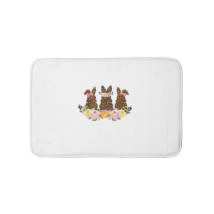 Happy Easter Cute Leopard Bunny Flower Rabbit East Bath Mat