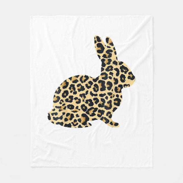 Happy Easter Cute Leopard Bunny Rabbit _1 Fleece Blanket (Front)