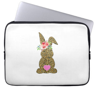 Happy Easter Cute Leopard Bunny Rabbit Laptop Sleeve