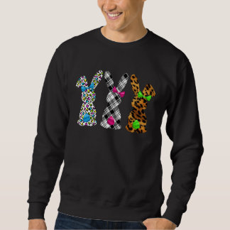Happy Easter Cute Leopard Plaid Bunny Rabbit Sweatshirt